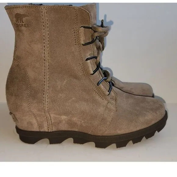 Sorel Joan of Arctic Wedge II Tan Suede Bootie Boots 3&quot; Heel