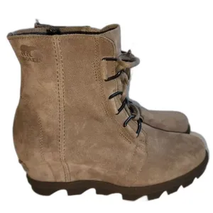 Sorel Joan of Arctic Wedge II Tan Suede Bootie Boots 3&quot; Heel