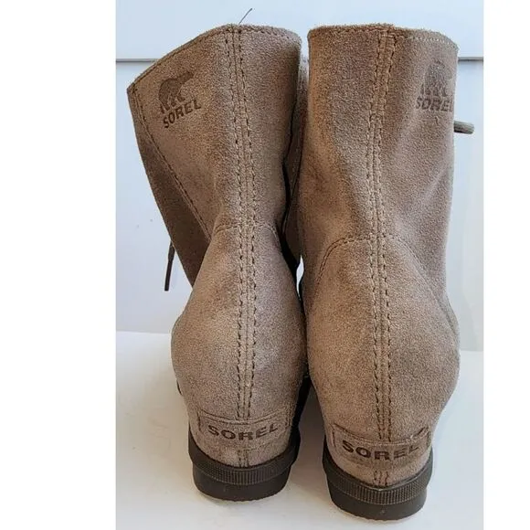 Sorel Joan of Arctic Wedge II Tan Suede Bootie Boots 3&quot; Heel