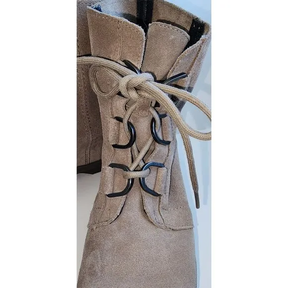 Sorel Joan of Arctic Wedge II Tan Suede Bootie Boots 3&quot; Heel