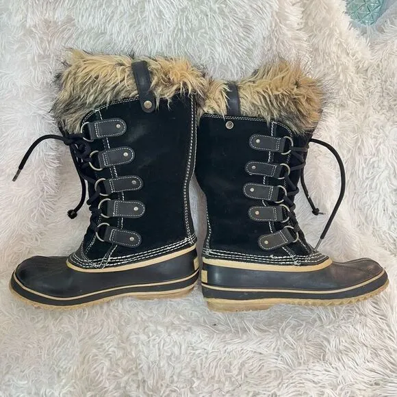 Sorel Joan of Arctic black fur trim waterproof snow boots size 7