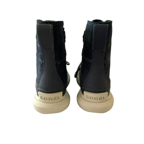 Sorel Kids Waterproof Winter Boots Size 8 Navy Leather &amp; Wool