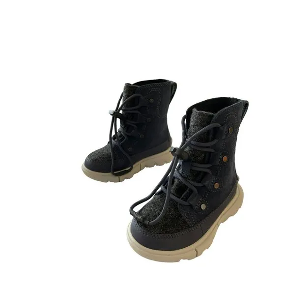 Sorel Kids Waterproof Winter Boots Size 8 Navy Leather &amp; Wool