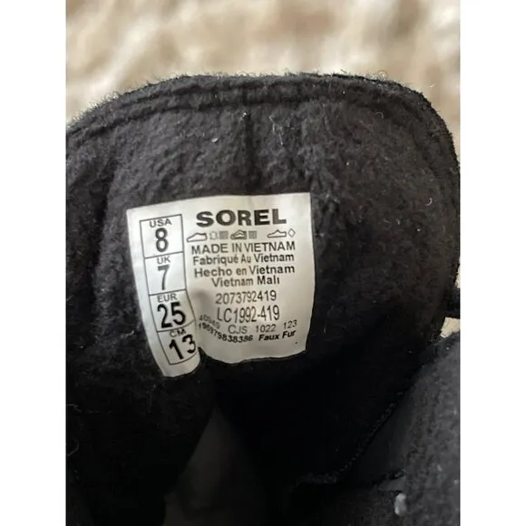 Sorel Kids Waterproof Winter Boots Size 8 Navy Leather &amp; Wool
