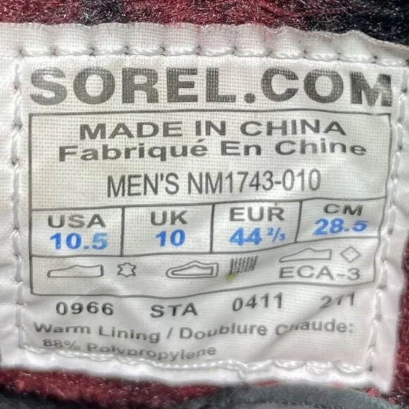 Sorel Lace Up Leather Rain Boots Mens Size 10.5 Buffalo Plaid Lined Waterproof