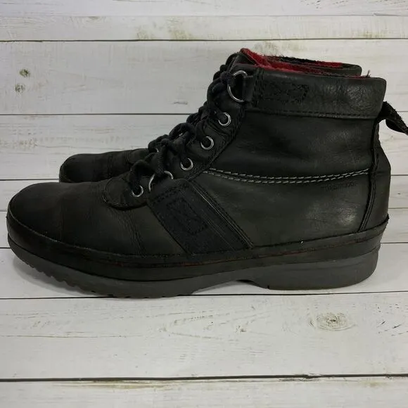 Sorel Lace Up Leather Rain Boots Mens Size 10.5 Buffalo Plaid Lined Waterproof