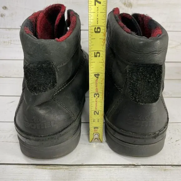 Sorel Lace Up Leather Rain Boots Mens Size 10.5 Buffalo Plaid Lined Waterproof