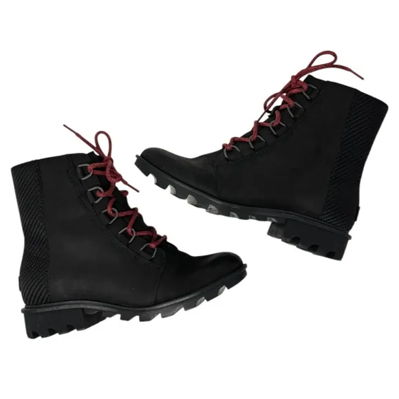 Sorel Phoenix Short Lace Waterproof Black Leather Boots Size 9