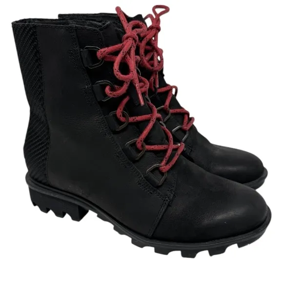 Sorel Phoenix Short Lace Waterproof Black Leather Boots Size 9