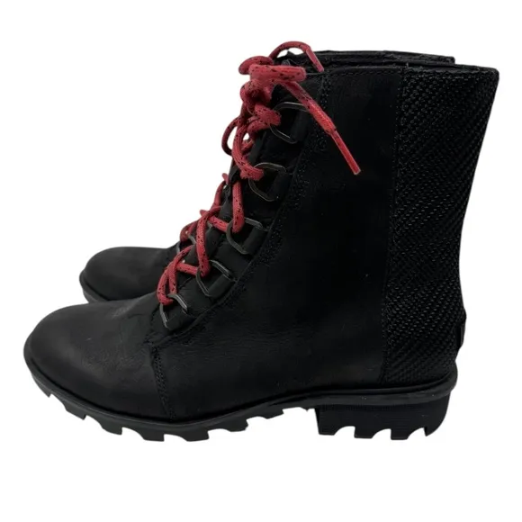 Sorel Phoenix Short Lace Waterproof Black Leather Boots Size 9
