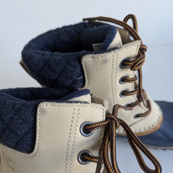 Sorel Slimpack Lace II Shell Rubber Leather Wool Boot Oatmeal Collegiate Navy 8½