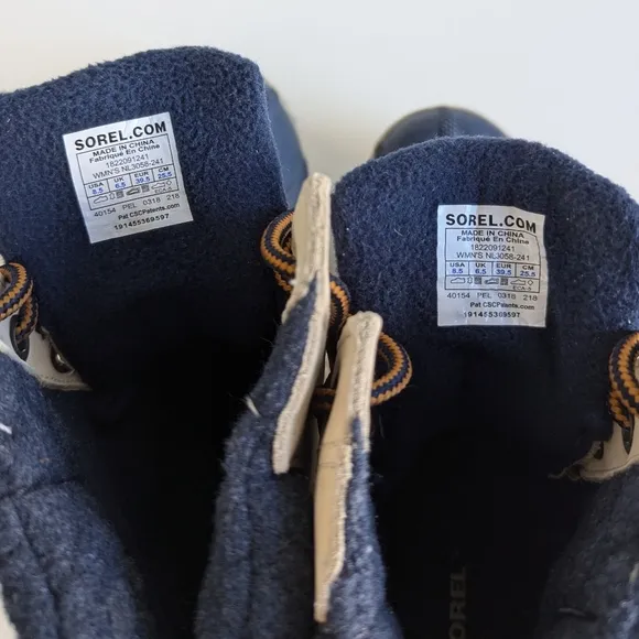Sorel Slimpack Lace II Shell Rubber Leather Wool Boot Oatmeal Collegiate Navy 8½