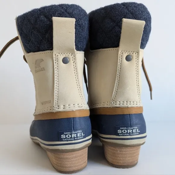 Sorel Slimpack Lace II Shell Rubber Leather Wool Boot Oatmeal Collegiate Navy 8½
