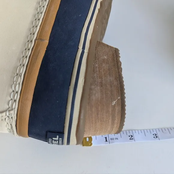 Sorel Slimpack Lace II Shell Rubber Leather Wool Boot Oatmeal Collegiate Navy 8½