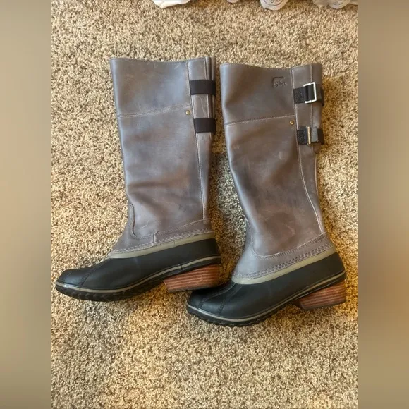 Sorel Slimpack Tall II Equestrian Waterproof Riding Boots Womens 9 Gray Black