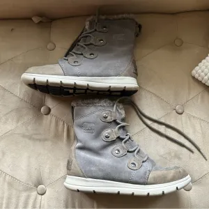 Sorel Women’s 7.5 Explorer Joan Gray Grey Suede Waterproof Lace Up Winter Boots