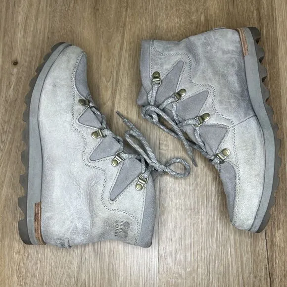 Sorel Womens 9.5 Sneakchic Alpine Kettle Boot Waterproof Leather Gray Taupe Lace