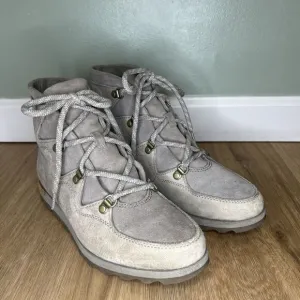 Sorel Womens 9.5 Sneakchic Alpine Kettle Boot Waterproof Leather Gray Taupe Lace