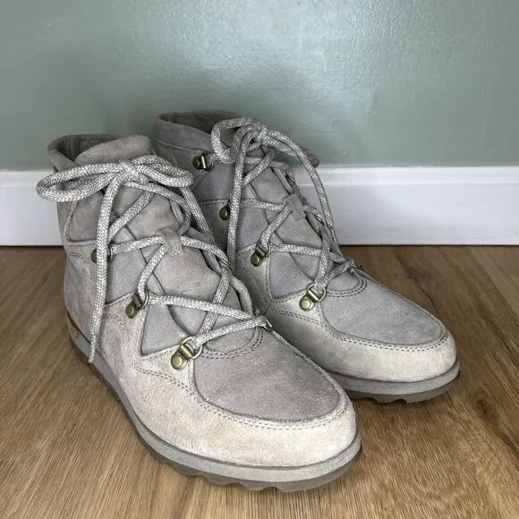 Sorel Womens 9.5 Sneakchic Alpine Kettle Boot Waterproof Leather Gray Taupe Lace