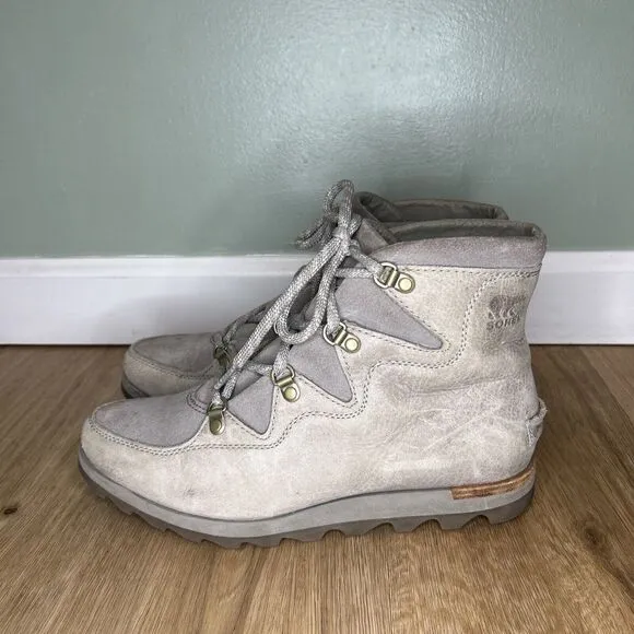 Sorel Womens 9.5 Sneakchic Alpine Kettle Boot Waterproof Leather Gray Taupe Lace
