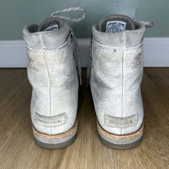 Sorel Womens 9.5 Sneakchic Alpine Kettle Boot Waterproof Leather Gray Taupe Lace