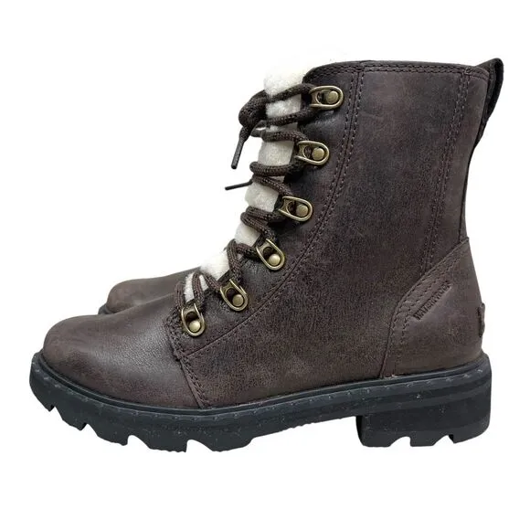 Sorel Womens Boots Lennox‎ Brown Leather Waterproof Lug Soles Lace Up Size 6