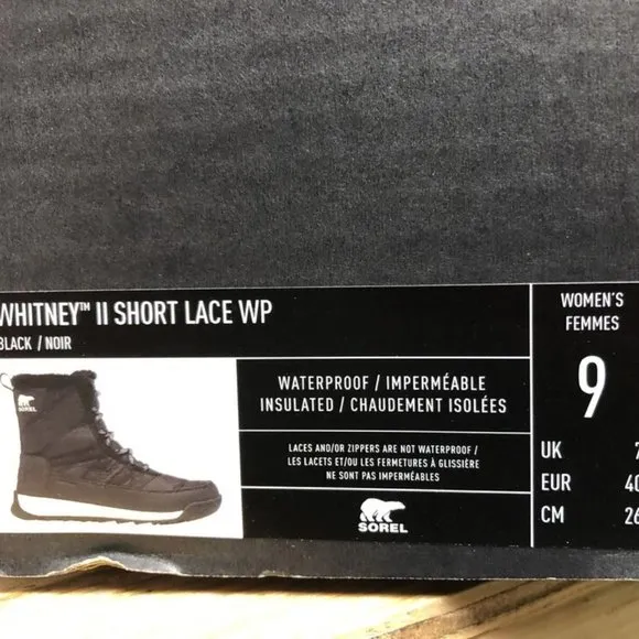 Sorel Women's Whitney II Short Lace Waterproof Boots Black, Size 9 M