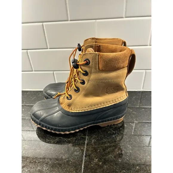 Sorel Youth‎ Leather Winter Warm Snow Boots Waterproof Tan Black Size 4