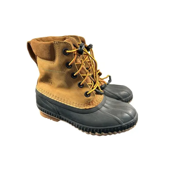 Sorel Youth‎ Leather Winter Warm Snow Boots Waterproof Tan Black Size 4