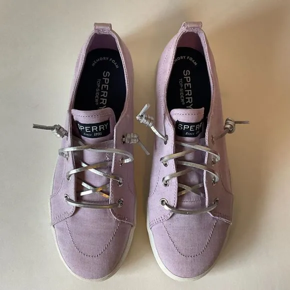 Sperry Crest Vibe Girls‎ Kids Size 3.5M Sneakers Shoes Purple Silver EUC