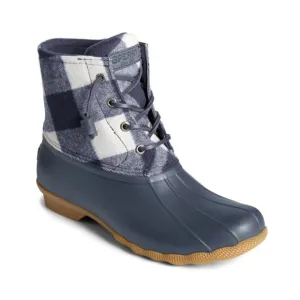 Sperry Saltwater Buffalo Check Wool Duck Boot Navy Blue and White Child Size 4