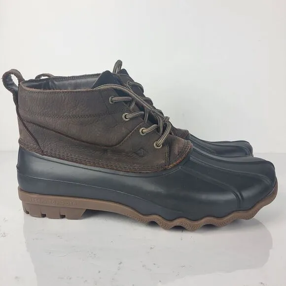 Sperry Top Sider Brown Black Waterproof Leather Rubber Duck Boots size 13