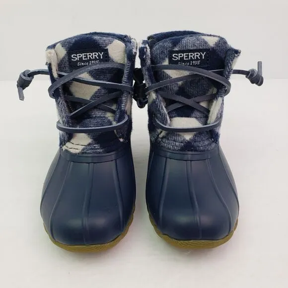 Sperry Top Sider Saltwater Toddler Sz 13 Blue Plaid Wool Waterproof Duck Boots