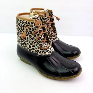 Sperry Top Sider Saltwater Youth Girls Sz 4Y Animal Print Waterproof Duck Boots