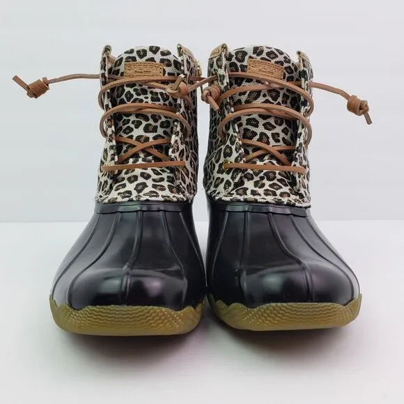 Sperry Top Sider Saltwater Youth Girls Sz 4Y Animal Print Waterproof Duck Boots