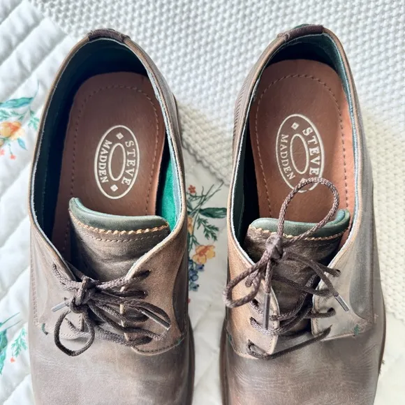 Steve Madden Magic Oxford Dress Shoes Brown Leather Lace-Up, Men’s Size 10