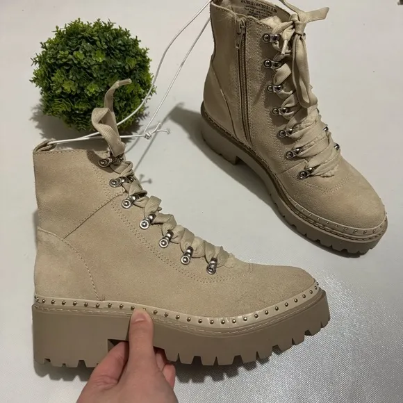 Steve Madden NWOT Rainer Leather Suede Lace Up Hiking Combat Chunky Boots 8.5