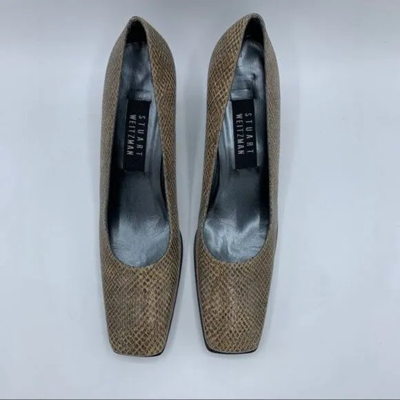 Stuart Weitzman Taupe Natural Diamondback Snakeskin Pumps 8 AAA