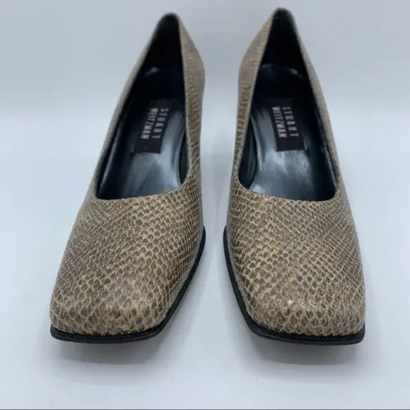 Stuart Weitzman Taupe Natural Diamondback Snakeskin Pumps 8 AAA