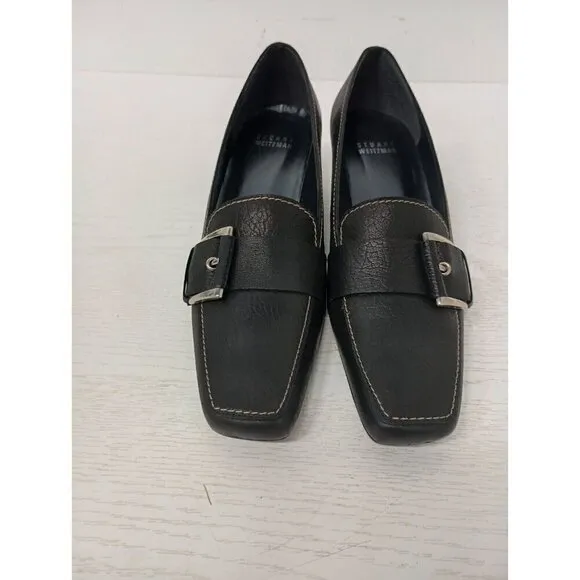 Stuart Weitzman Womens Numinister Pump 6M Black Dino Calf Leather Kitten Heel