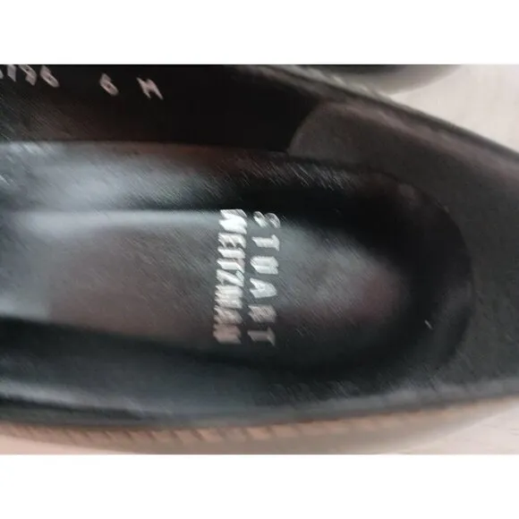 Stuart Weitzman Womens Numinister Pump 6M Black Dino Calf Leather Kitten Heel