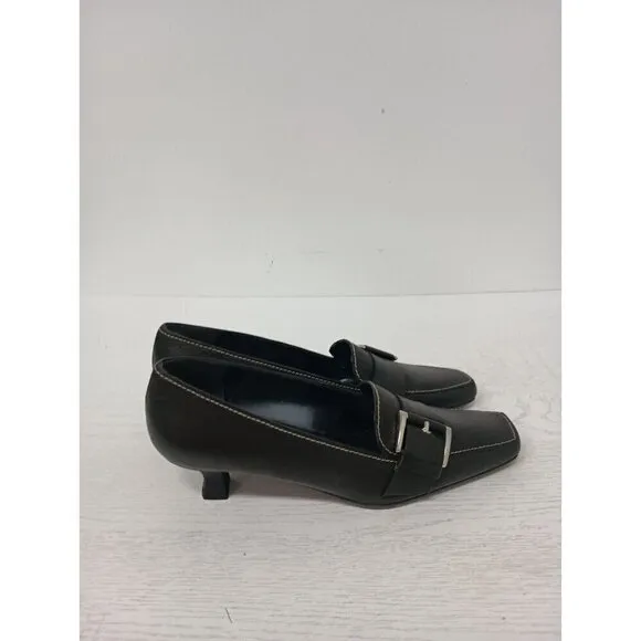 Stuart Weitzman Womens Numinister Pump 6M Black Dino Calf Leather Kitten Heel