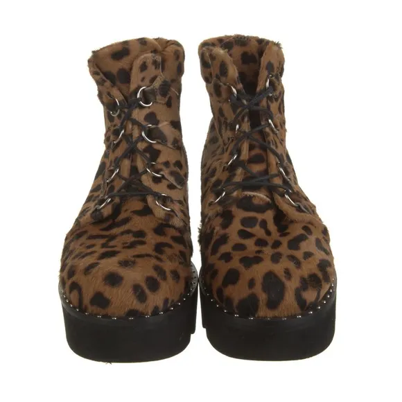 Tabitha Simmons Neir Leopard Ponyhair Vibram Sole Combat Boots 37 6 US $895