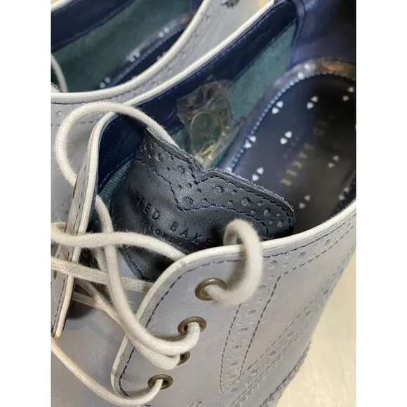 Ted Baker Men's Prycce Blue 9-17409 Leather Lace-up Dress Shoe Wingtip‎ Size 10