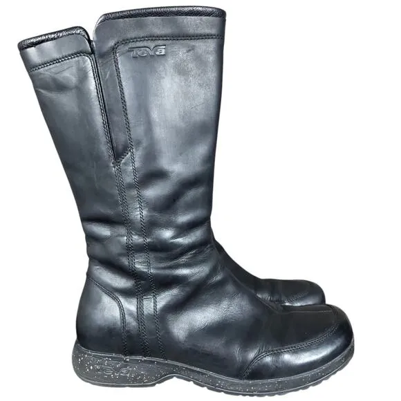 Teva Capistrano Boots Womens 10 Tall Black Waterproof Leather Zip Comfort Casual