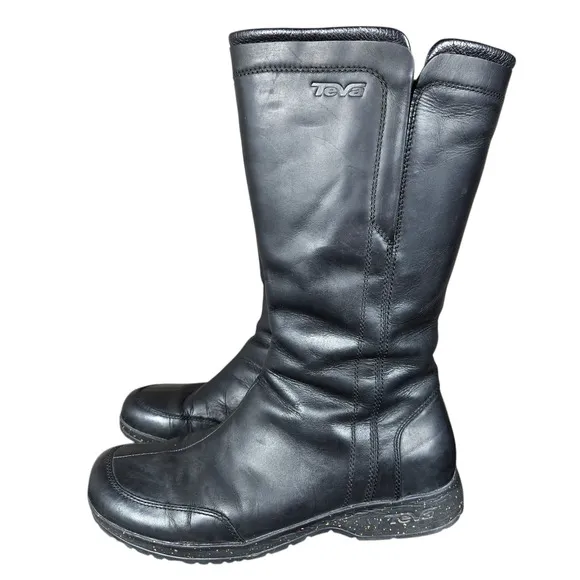 Teva Capistrano Boots Womens 10 Tall Black Waterproof Leather Zip Comfort Casual