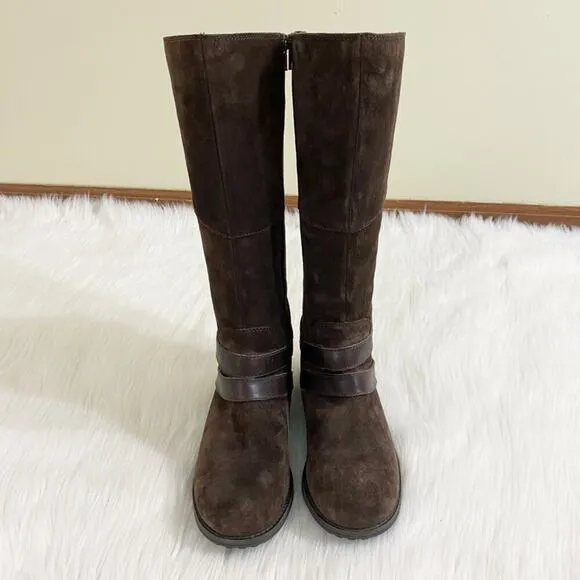 The North Face Brown Suede Riding Boots Side Zip Waterproof Women's Size 7 EUC