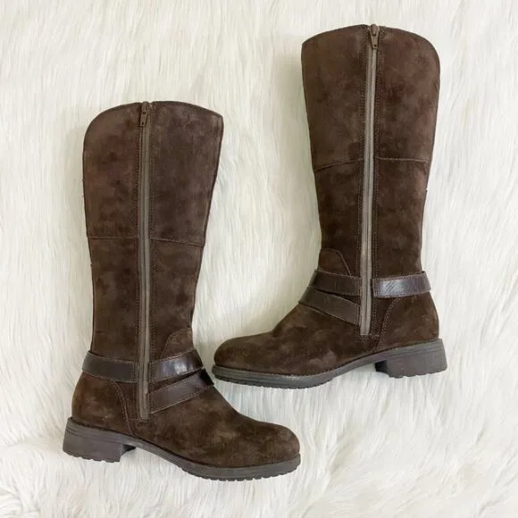The North Face Brown Suede Riding Boots Side Zip Waterproof Women's Size 7 EUC