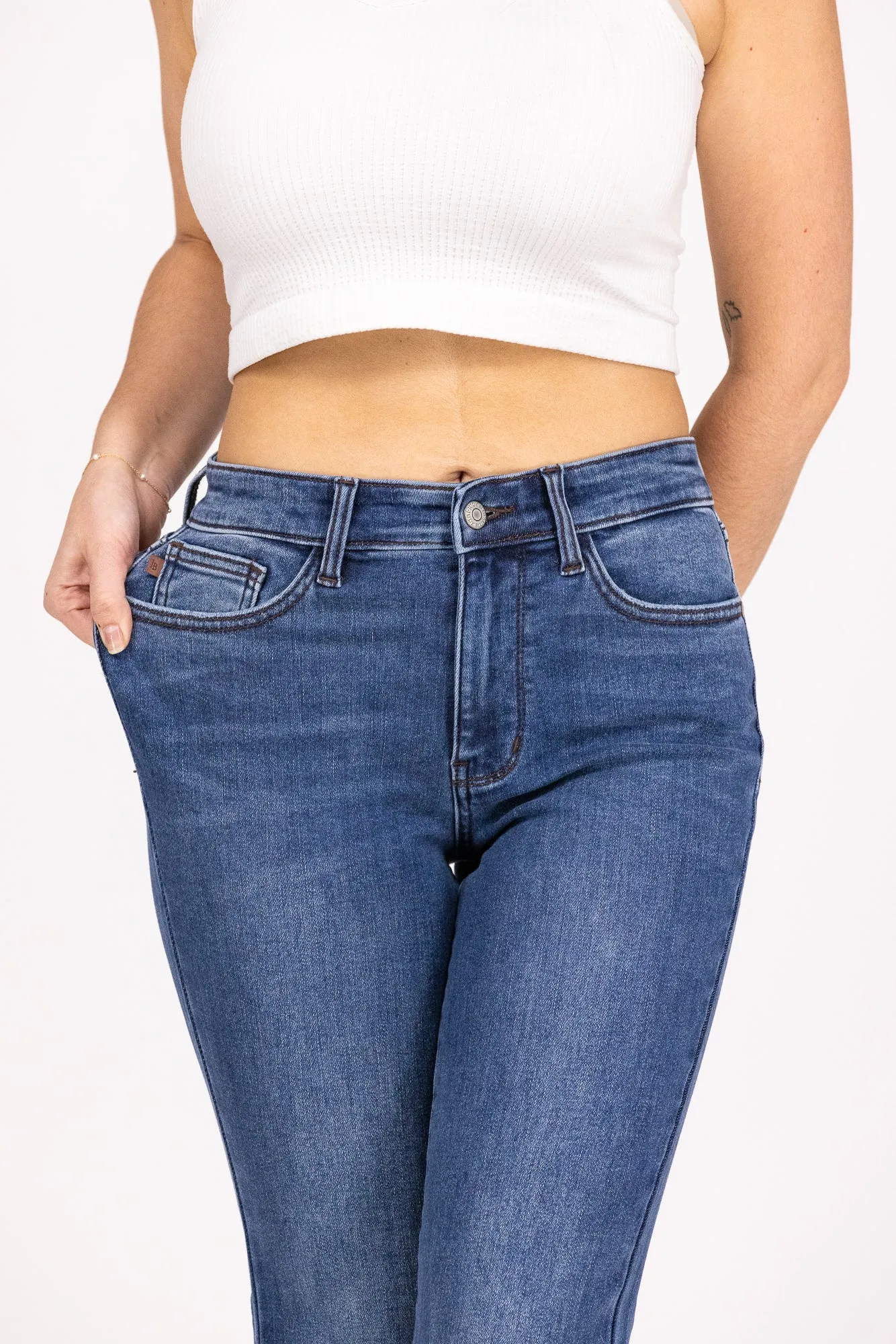 The Paula from Judy Blue: Mid-Rise Thermal Bootcut Denim *Final Sale*