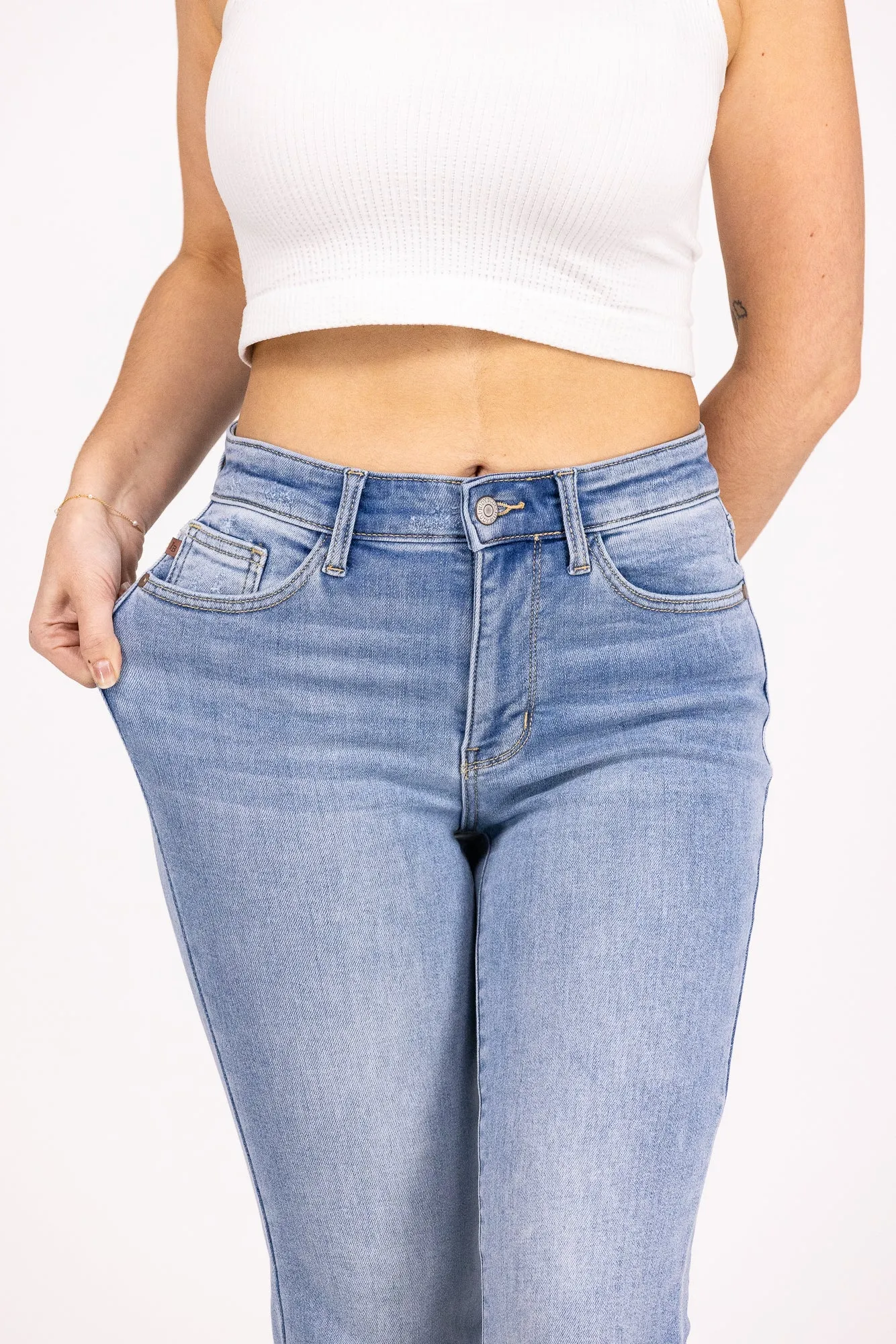 The Paula from Judy Blue: Mid-Rise Thermal Bootcut Denim *Final Sale*